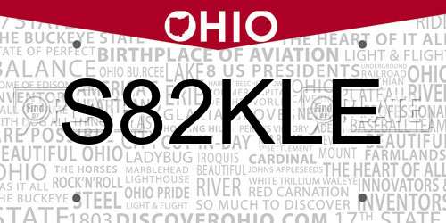 S82KLE Ohio License Plate