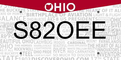 S82OEE Ohio License Plate