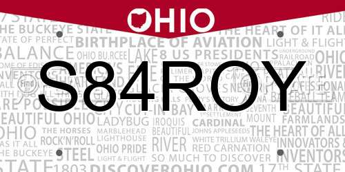 S84ROY Ohio License Plate