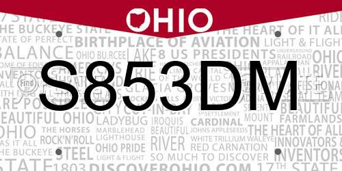 S853DM Ohio License Plate