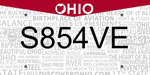 S854VE Ohio License Plate