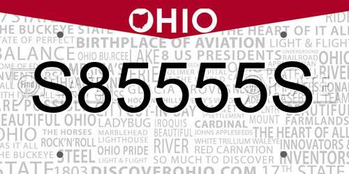 S85555S Ohio License Plate