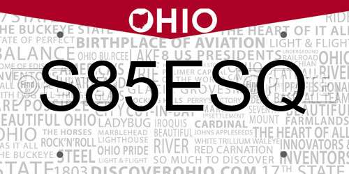 S85ESQ Ohio License Plate