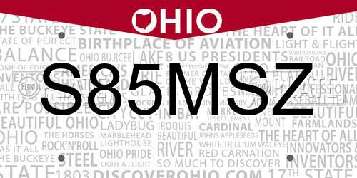 S85MSZ Ohio License Plate
