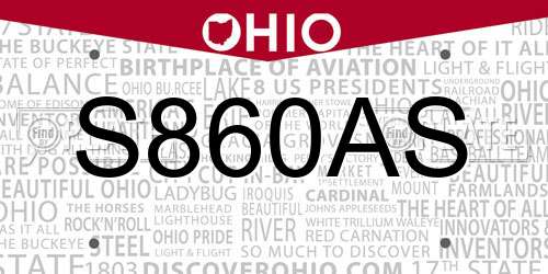 S860AS Ohio License Plate