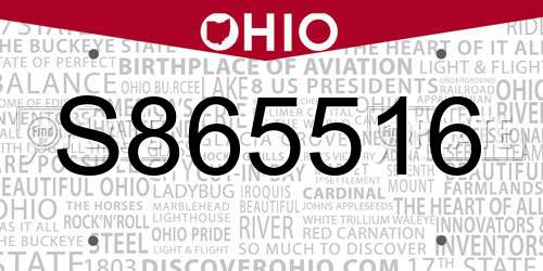 S865516 Ohio License Plate