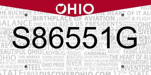 S86551G Ohio License Plate