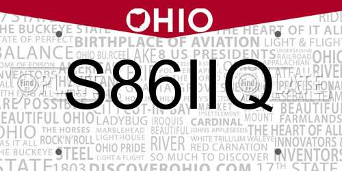 S86IIQ Ohio License Plate