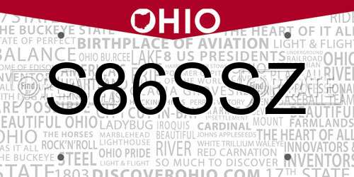 S86SSZ Ohio License Plate