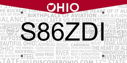 S86ZDI Ohio License Plate
