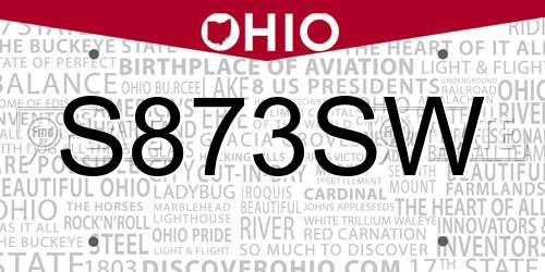 S873SW Ohio License Plate