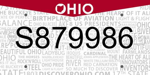 S879986 Ohio License Plate