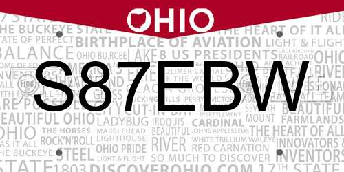 S87EBW Ohio License Plate