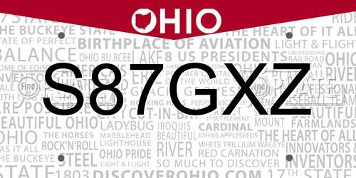 S87GXZ Ohio License Plate