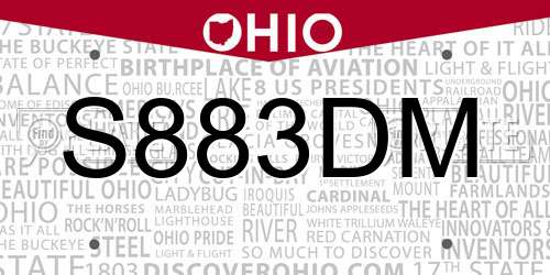 S883DM Ohio License Plate