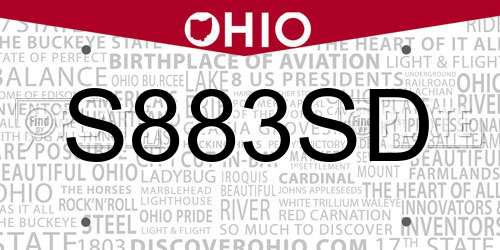 S883SD Ohio License Plate
