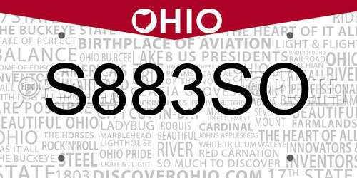 S883SO Ohio License Plate