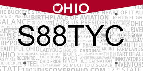 S88TYC Ohio License Plate