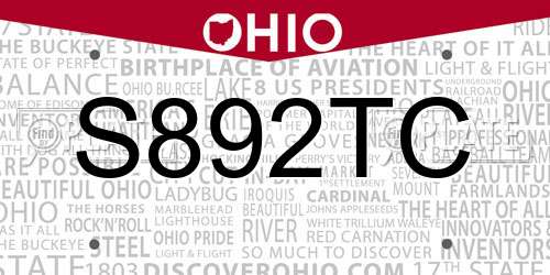 S892TC Ohio License Plate