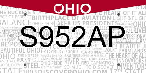 S952AP Ohio License Plate