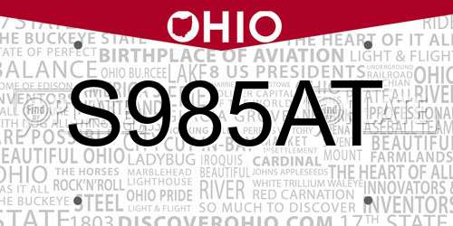 S985AT Ohio License Plate