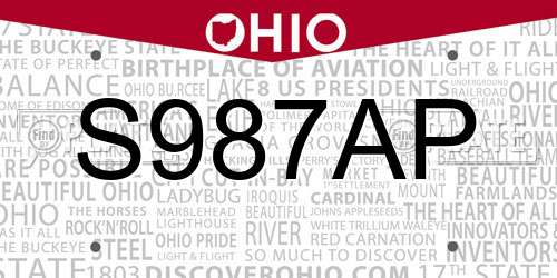 S987AP Ohio License Plate