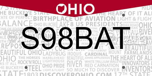 S98BAT Ohio License Plate