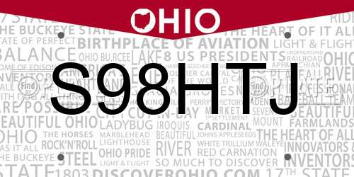 S98HTJ Ohio License Plate