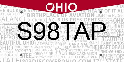 S98TAP Ohio License Plate