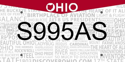 S995AS Ohio License Plate