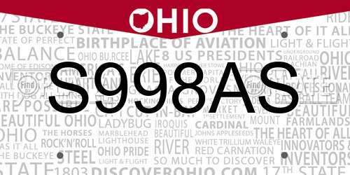 S998AS Ohio License Plate