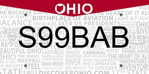 S99BAB Ohio License Plate