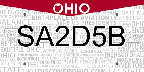 SA2D5B Ohio License Plate
