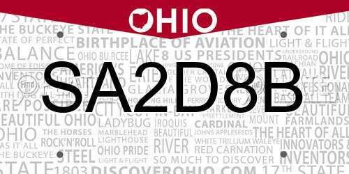 SA2D8B Ohio License Plate