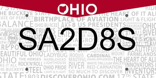 SA2D8S Ohio License Plate