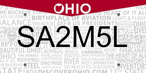 SA2M5L Ohio License Plate