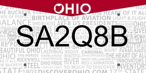 SA2Q8B Ohio License Plate