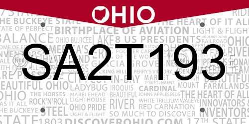 SA2T193 Ohio License Plate