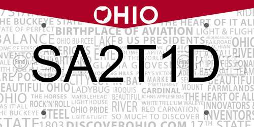 SA2T1D Ohio License Plate