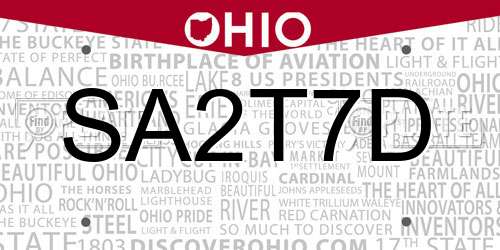 SA2T7D Ohio License Plate