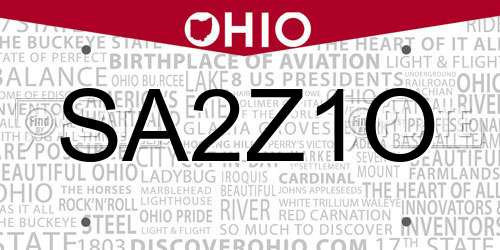 SA2Z1O Ohio License Plate
