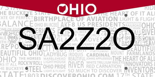 SA2Z2O Ohio License Plate