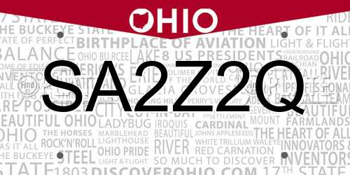 SA2Z2Q Ohio License Plate