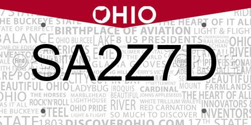 SA2Z7D Ohio License Plate