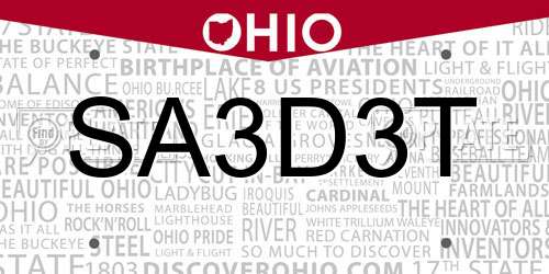 SA3D3T Ohio License Plate