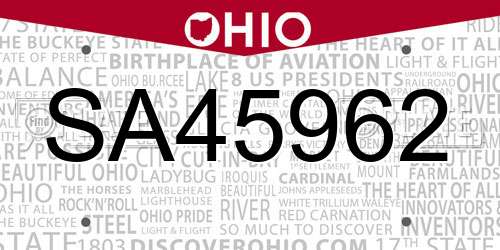 SA45962 Ohio License Plate