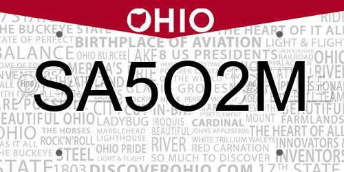 SA5O2M Ohio License Plate