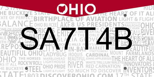SA7T4B Ohio License Plate