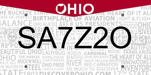 SA7Z2O Ohio License Plate