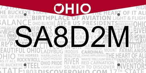 SA8D2M Ohio License Plate